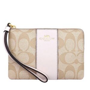 Coach Light Khaki and White Wristlet